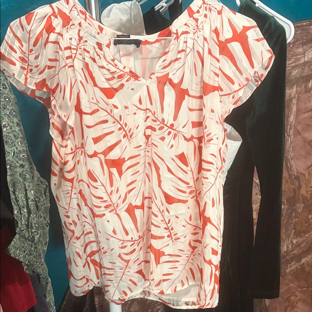 RACHEL Rachel Roy Leaf Print Blouse - Red and White